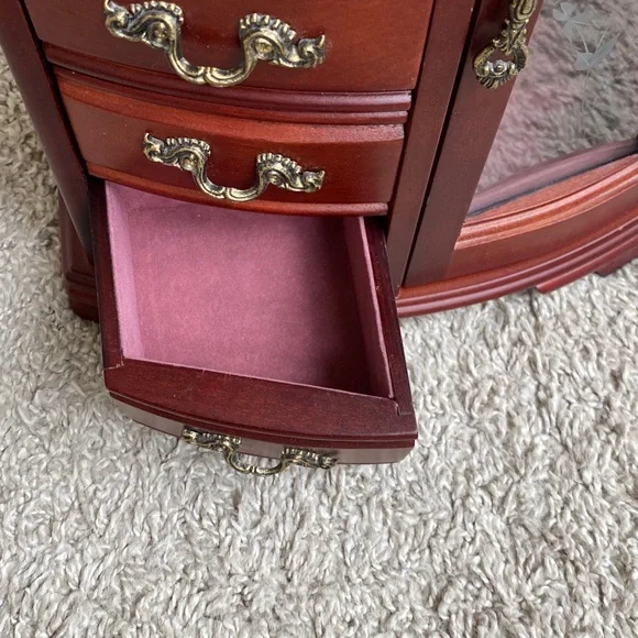 Classic Red Wooden Jewelry Armoire with Glass Door - Picture 2 of 11